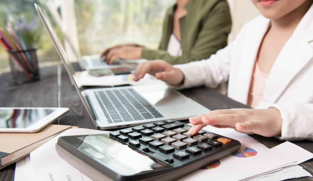 Business woman working teamwork process, Business team using a c