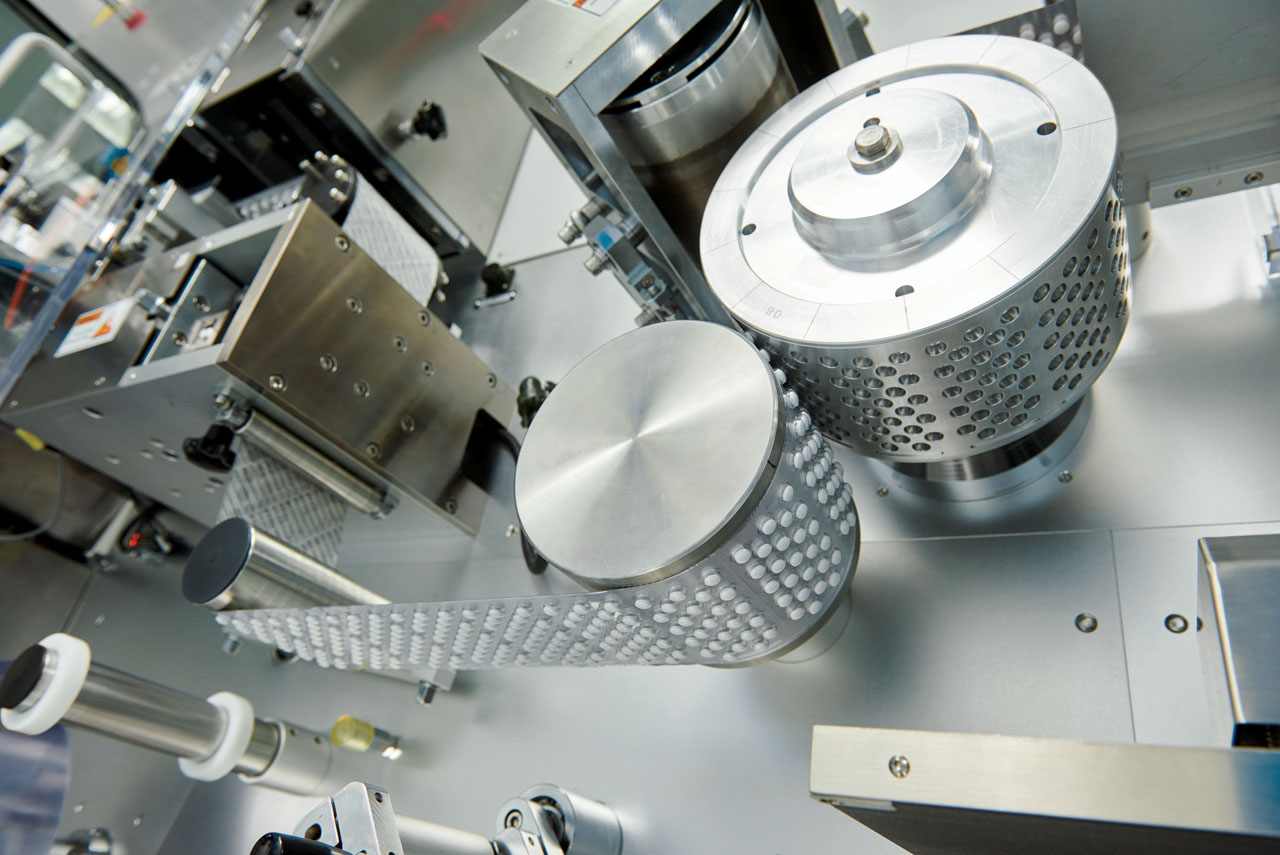 pharmaceutical tablet pill production. blistering packing machine