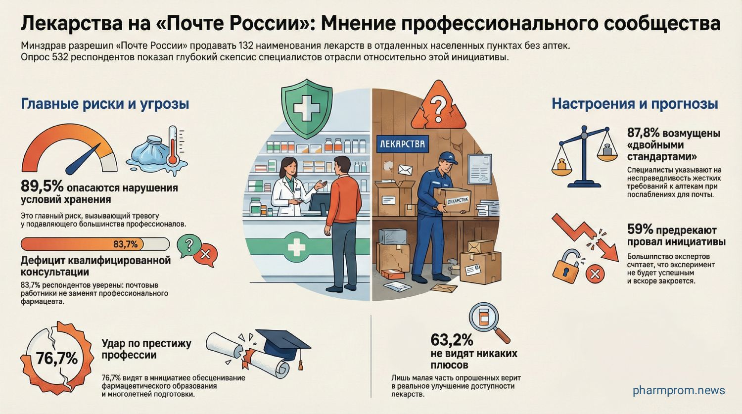 «Плевок в лицо отрасли»: Почему 88% фармацевтов выступили против продажи лекарств на «Почте России» 1 Почему 88% фармацевтов выступили против продажи лекарств на «Почте России»