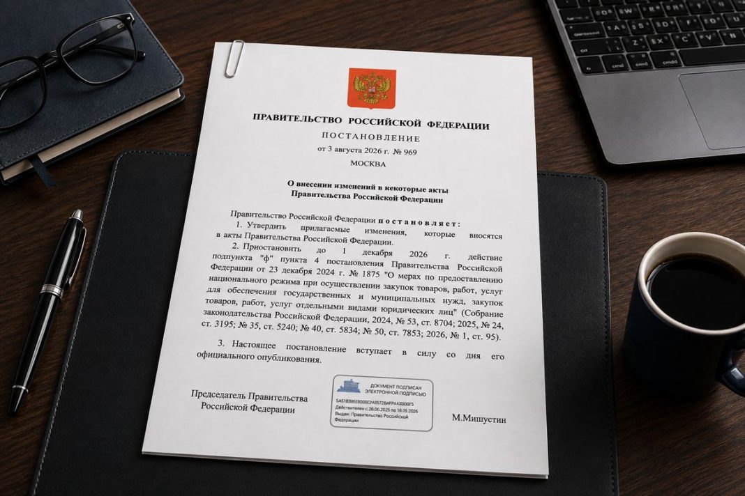 Постановление Правительства Российской Федерации от 03.08.2026 № 969