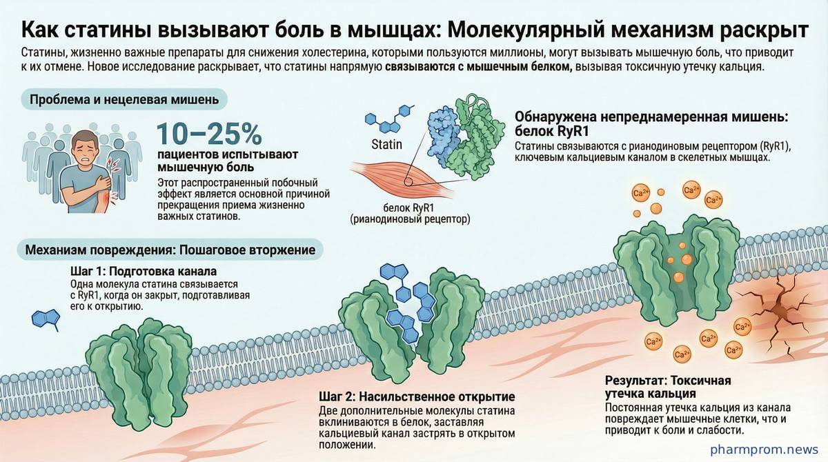 Раскрыт механизм мышечной боли от статинов: открыт путь к созданию безопасных препаратов 1 Раскрыт механизм мышечной боли от статинов